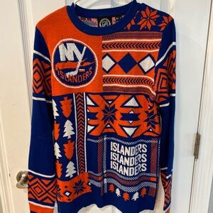 New York Islanders Christmas Sweater with rhinestones on logo